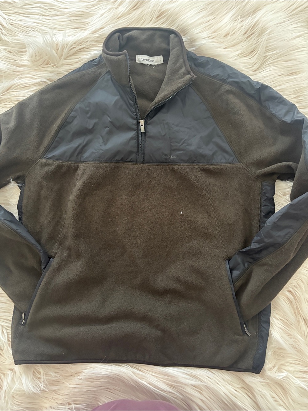 Calvin Klein Olive & Black Quarter-Zip Fleece Pullover